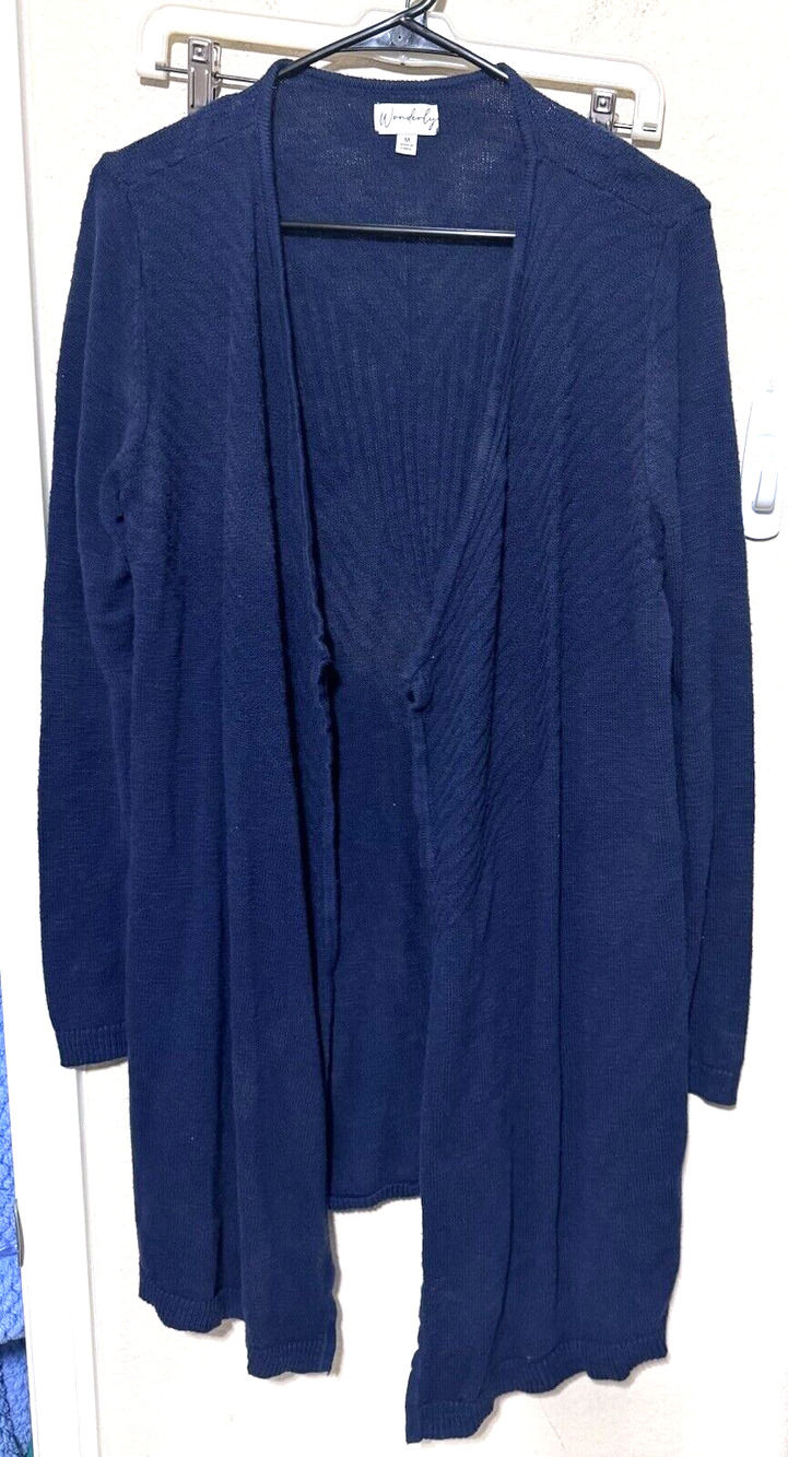 Wonderly Navy Blue Cardigan Sz M sweater open Longline Duster Cotton